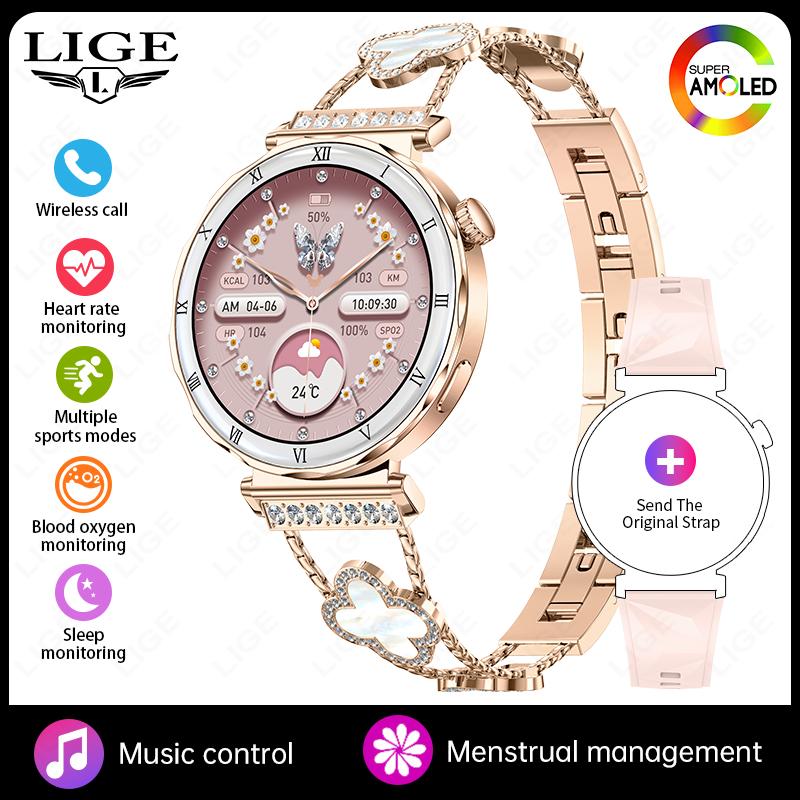 Voice Calling Smart Watch Fashion Diamond Lady Wristwatch AMOLED Always On Display Health Monitor Women Fitness Smartwatch