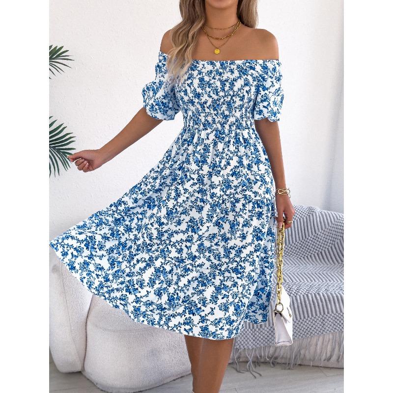 Spring and Summer Sweet Floral Short-Sleeved Loose-Fitting A-Line Sleeveless Dress for Women