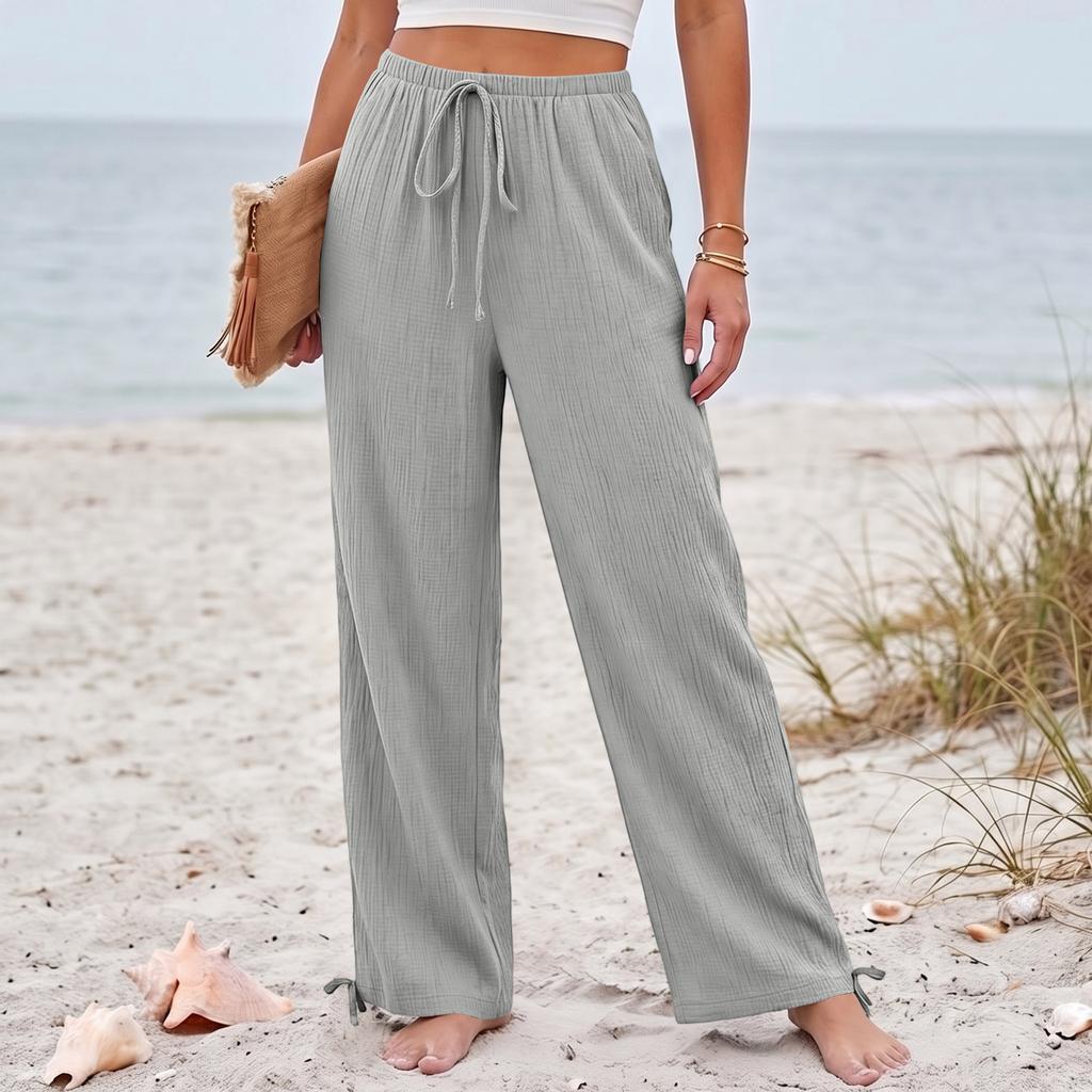 Women's Loose-fitting, -color, Straight-leg Casual Pants With Drawstring And Pockets.