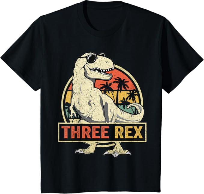 

Three Rex 3rd Birthday Shirt Third Dinosaur 3 Year Old T-Shirt 3XL
