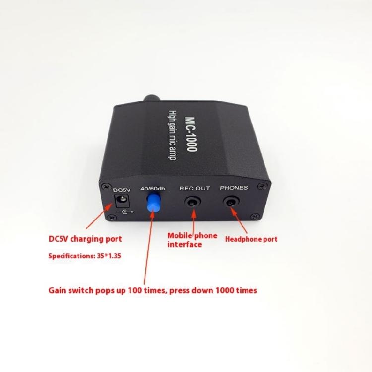 MIC-1000 Headphone Amplifier Delivering 1000 Times Amplification Feature 3.5mm Recording Port with Connection Cable
