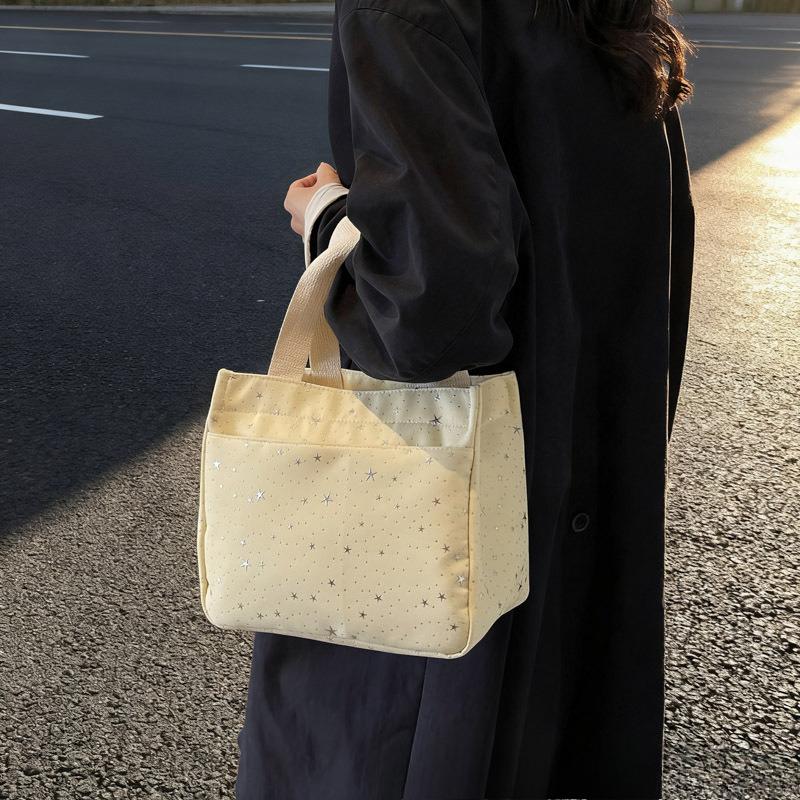 Simple Dotted Star Shoulder Bag Korean Style Casual Tote High Capacity Lunch Bag Comfortable Texture and Casual Commuting Bag