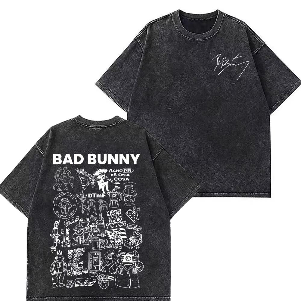 Rappare Bad Bunny Turné 2026 Debi Tirar Mas Fotos DTMF Merch T-shirts Herr Mode Sommar Rundhalsad T-shirt Hip Hop Vintage Tvättade T-shirts