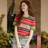 Women's Striped Color Block Knit Short-Sleeve Top