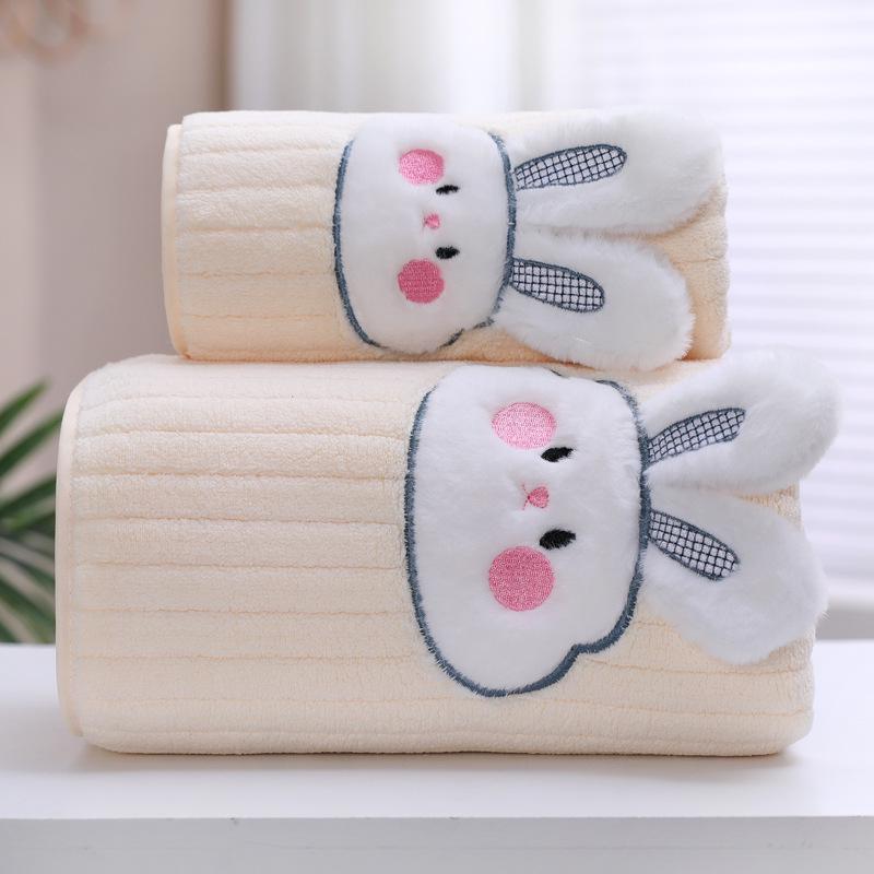 Plus Size Cartoon Rabbit Bath Towel Set for Kids - Cute, Quick Dry, and Absorbent Coral Fleece for Home Use