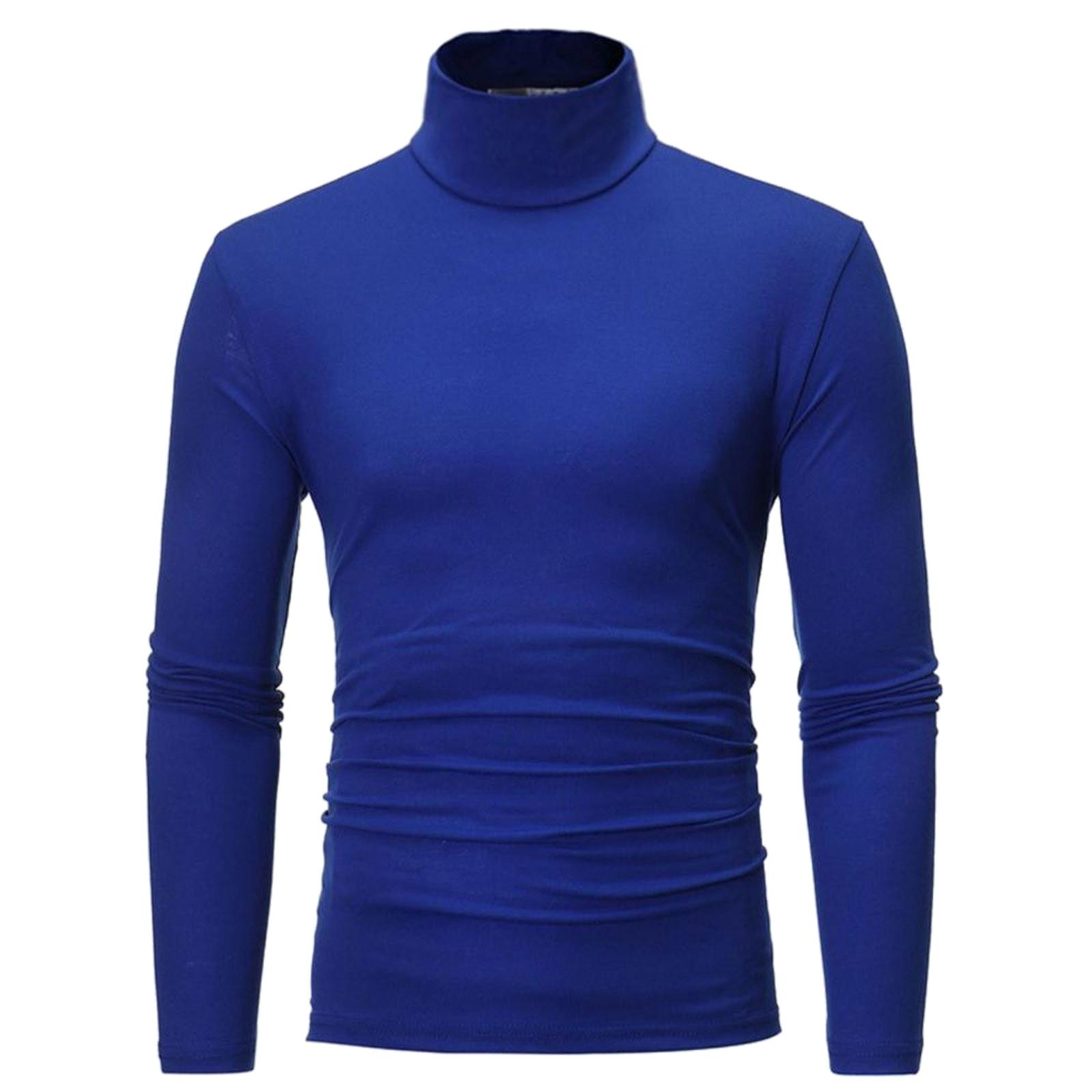 Men s  Slim Fit T-shirt High Neck Pullover Casual Long Sleeve Top M синий