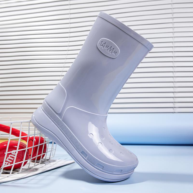 

Rain boots simple medium tube rain shoes women s thickened bottom non-slip water shoes high tube water boots fashion rubber shoes women 41 светло-синий