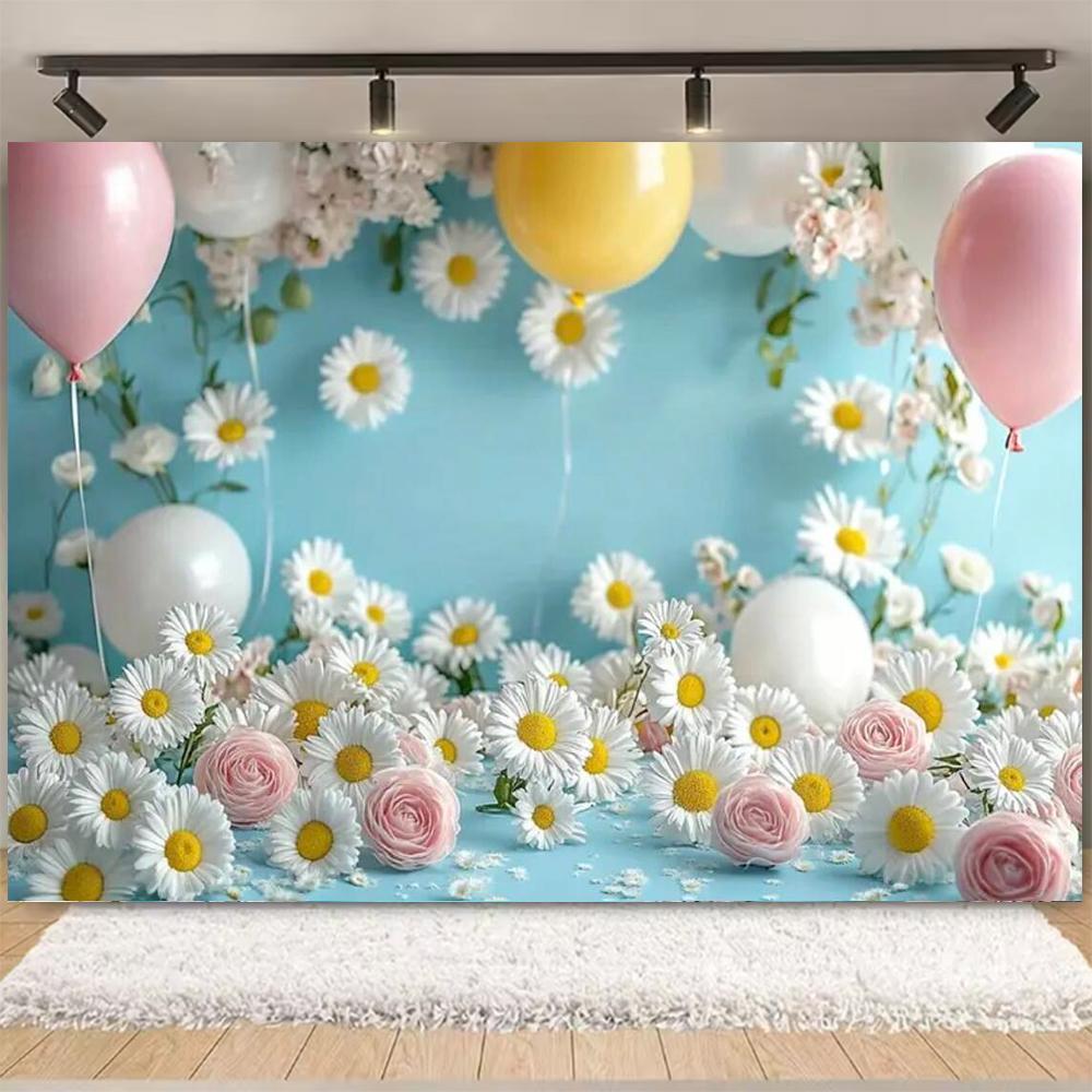 Spring Daisy Flower Backdrop Baby Shower Boho ArchBalloons Backdrop Girl Birthday Cake Smash Easter Kids Portrait Photo Props