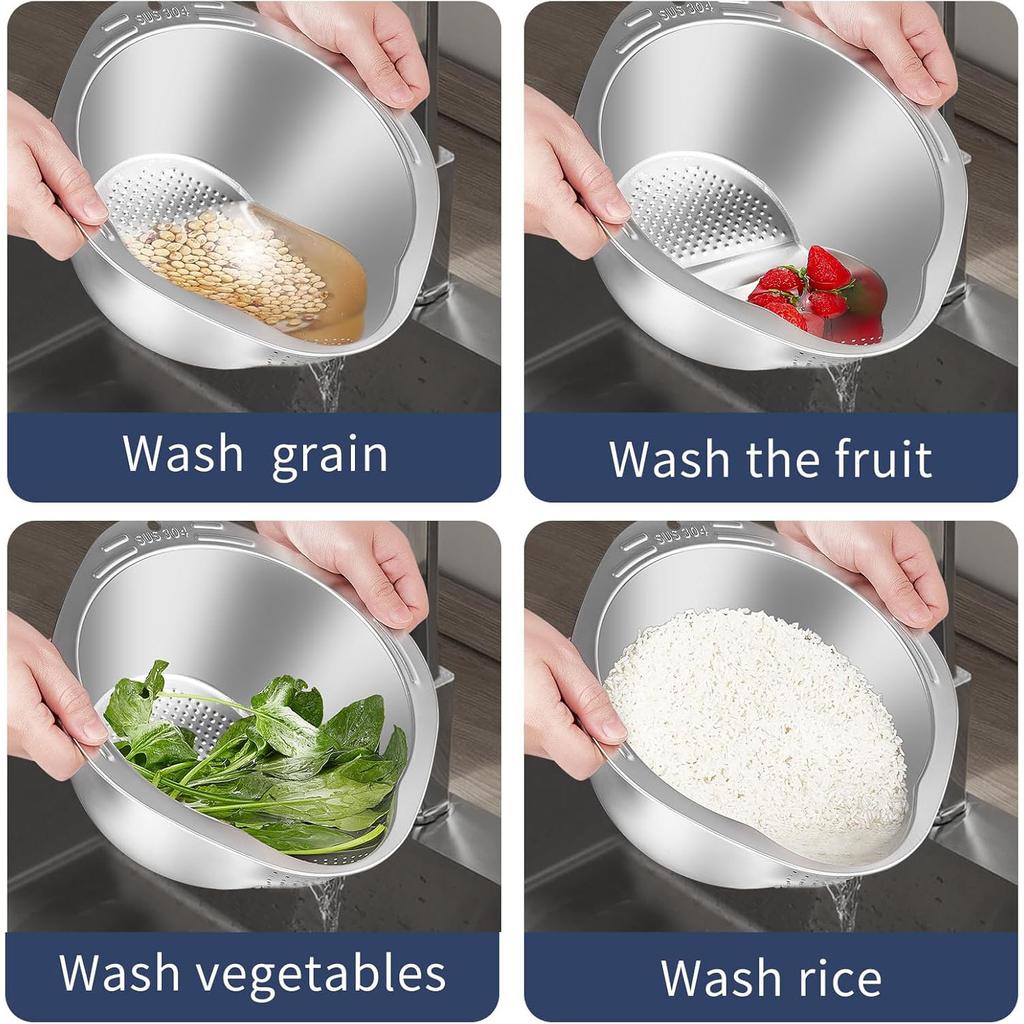 Kitchen 304 Multi-Function Vegetable Fruit Basket Drain Waing Vegetable Basket Home Use Rice Waing Sieve Rice Basin Tool