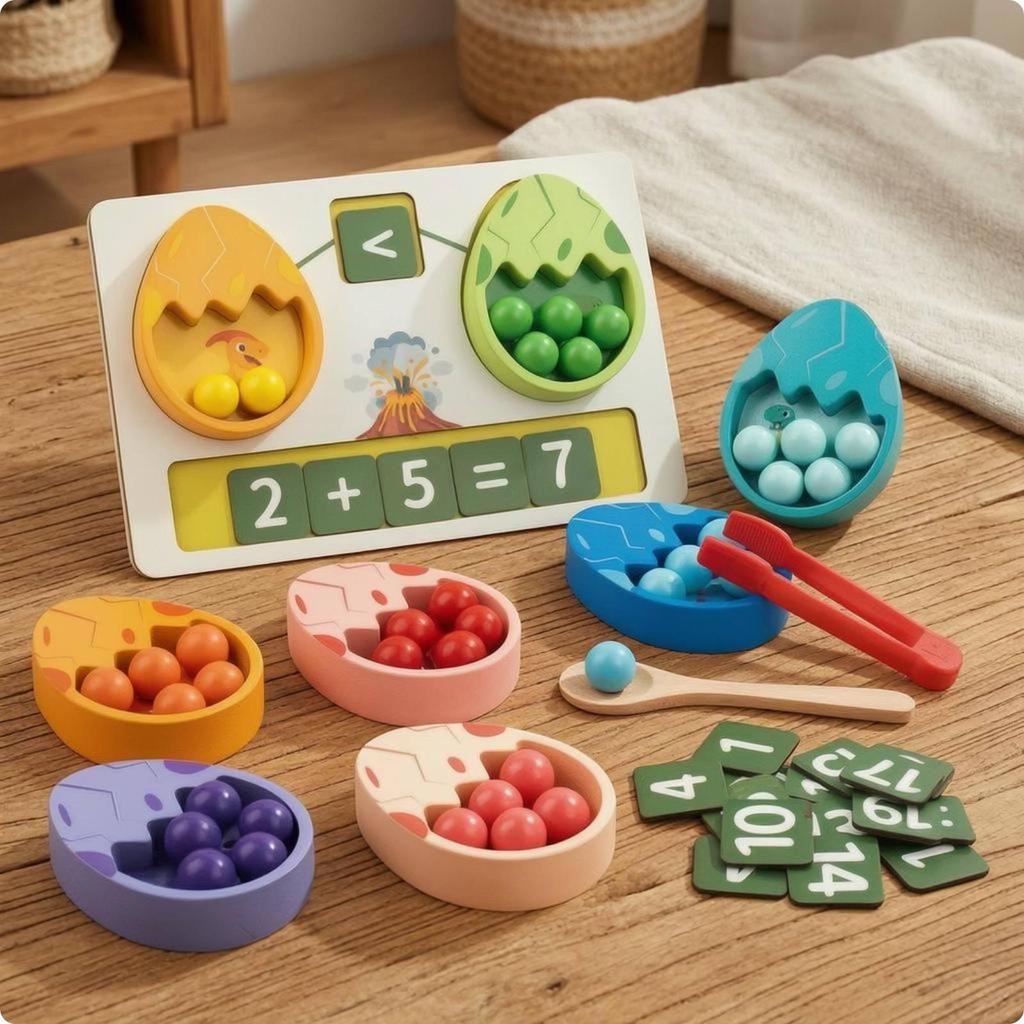 Dinosaur Egg Sorter Brightly Colored Bead Sorting Toy Printed Numbers Arithmetic Practice for