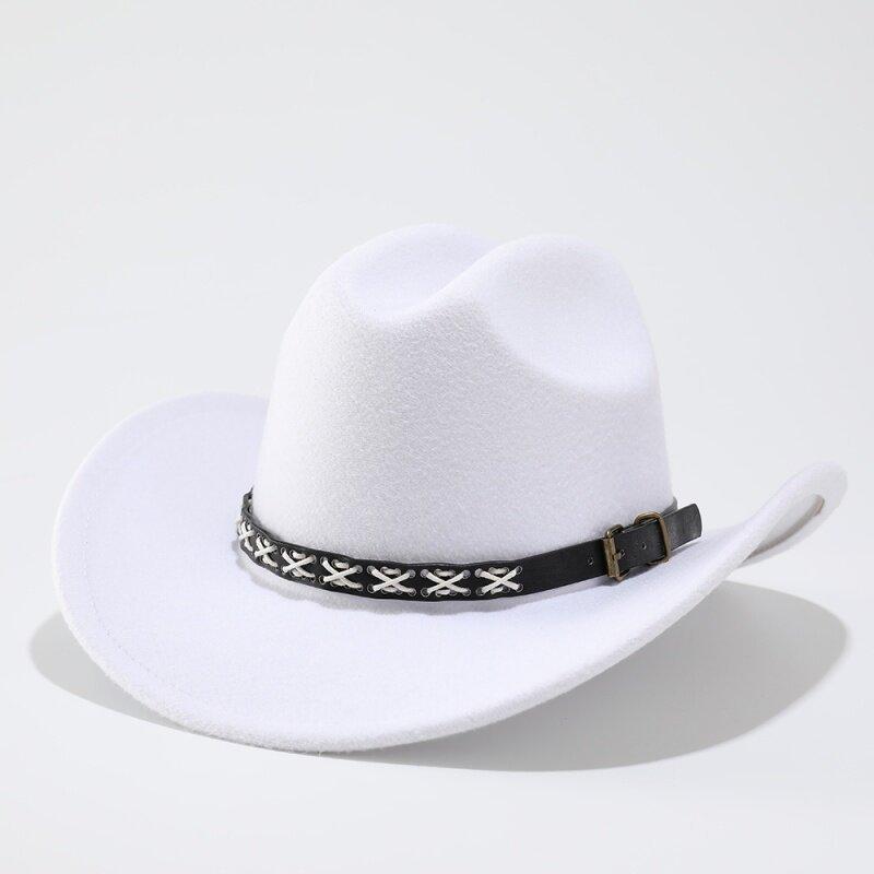 Autumn and Winter Men and Women Retro Ethnic Style Woolen One-word Top Cowboy Hat Big-brimmed Top Hat Jazz Hat