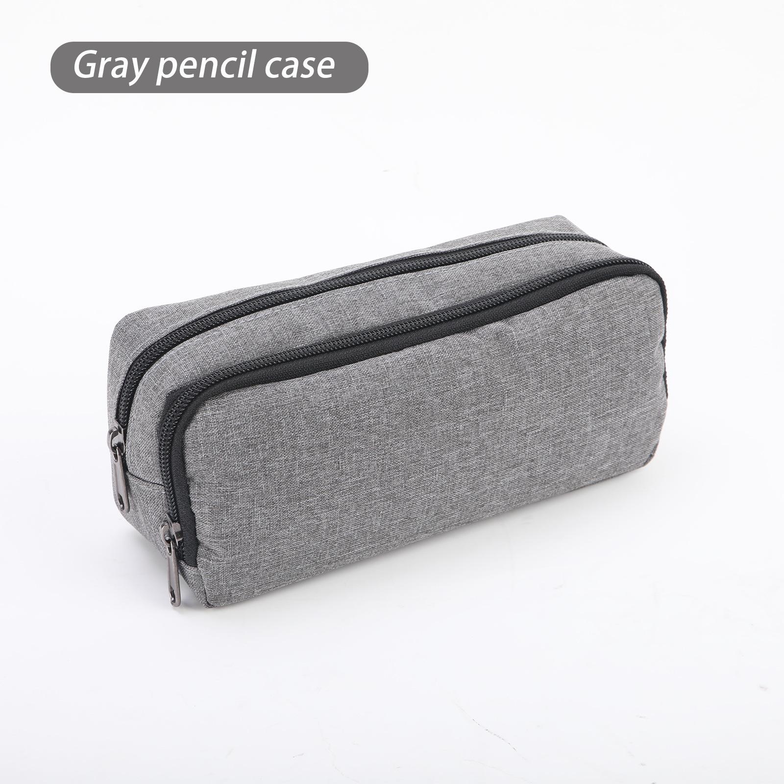 Large Capacity Dual-Layer Student Pencil Case for Exams and School серый