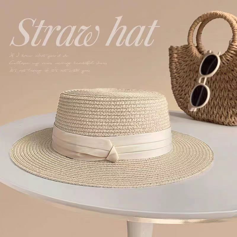 New bow lace straw hat women's summer seaside beach vacation sun hat large brim sun protection hat
