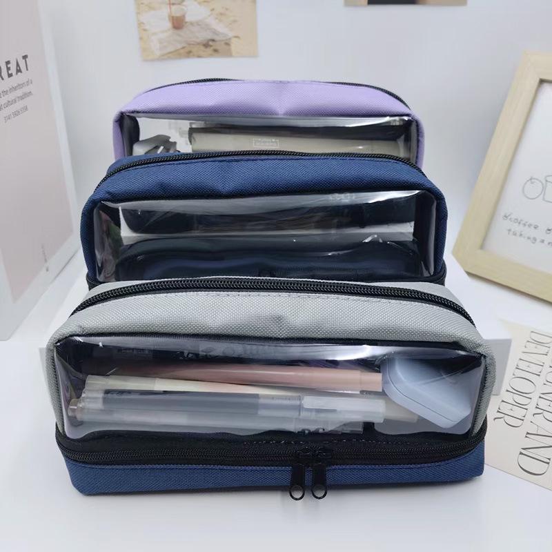 Two-Tone Transparent Large Capacity Pencil Case for Students