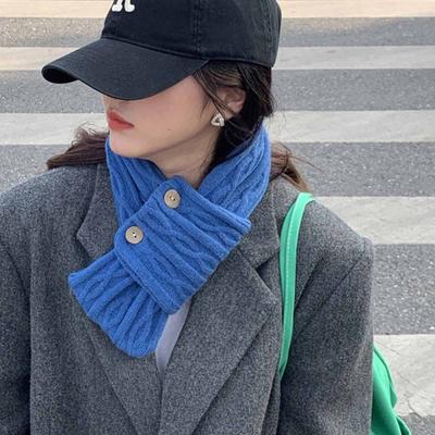 Women Small Scarf Simple Fashion Solid Color Warm Neck Protection Multi-color Button Knitted Scarf