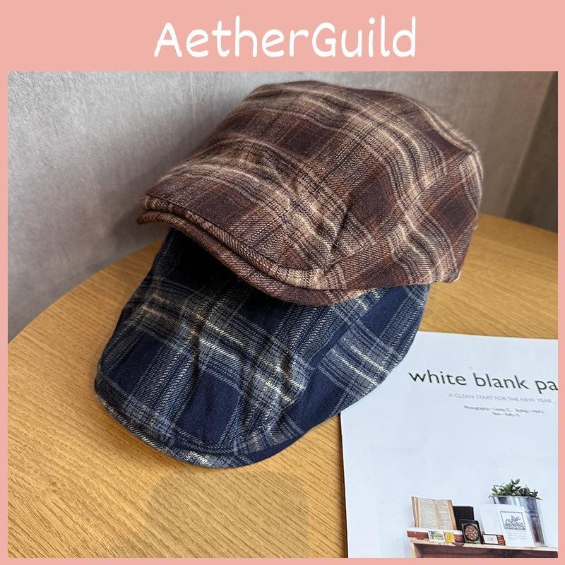 Gingham Duckbill Retro Cap Beret With Ventilation And Sun Protection For Women