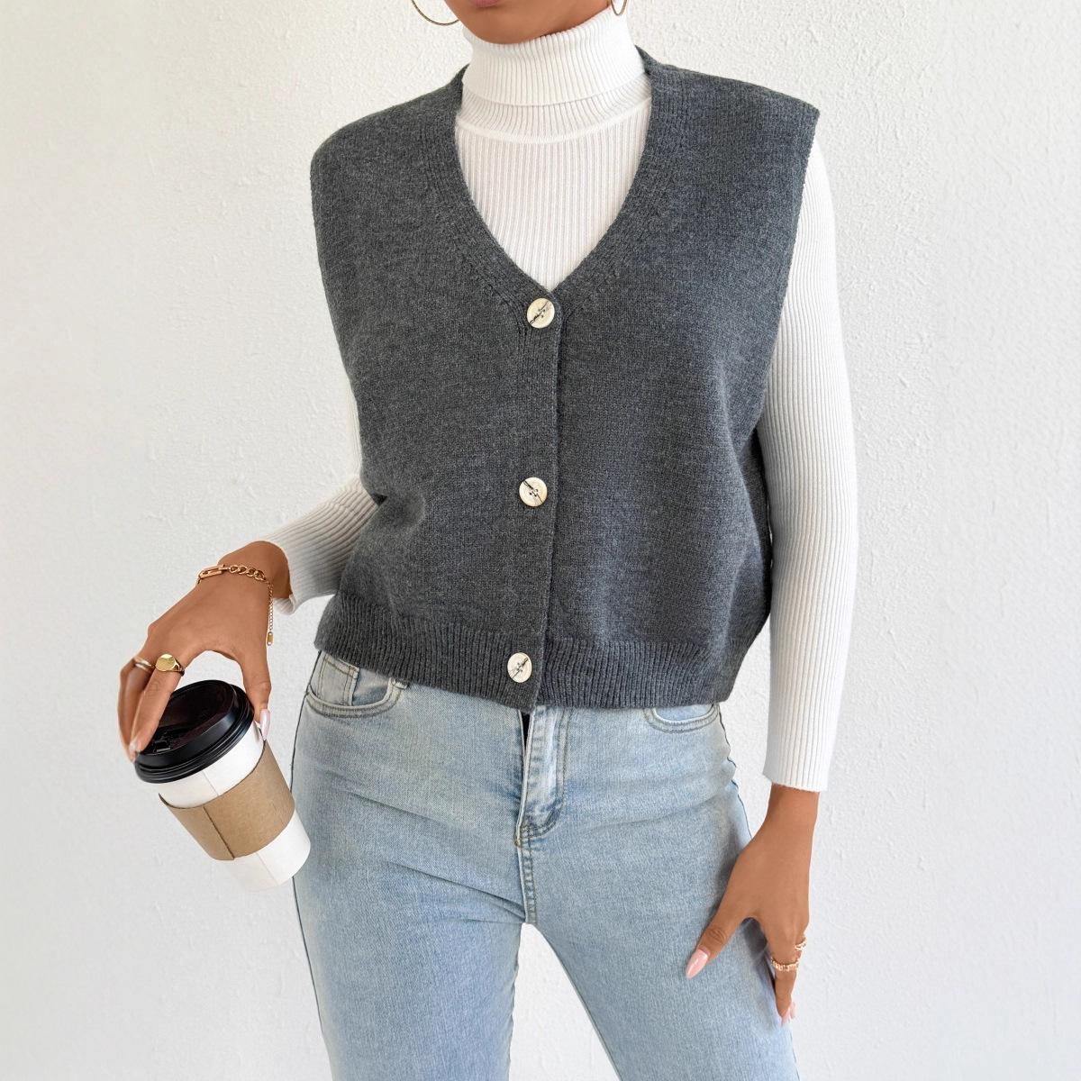 

Женский осенний жилет 2025 года с V-образным вырезом, без рукавов, многослойный, с подплечниками Small хизер серый