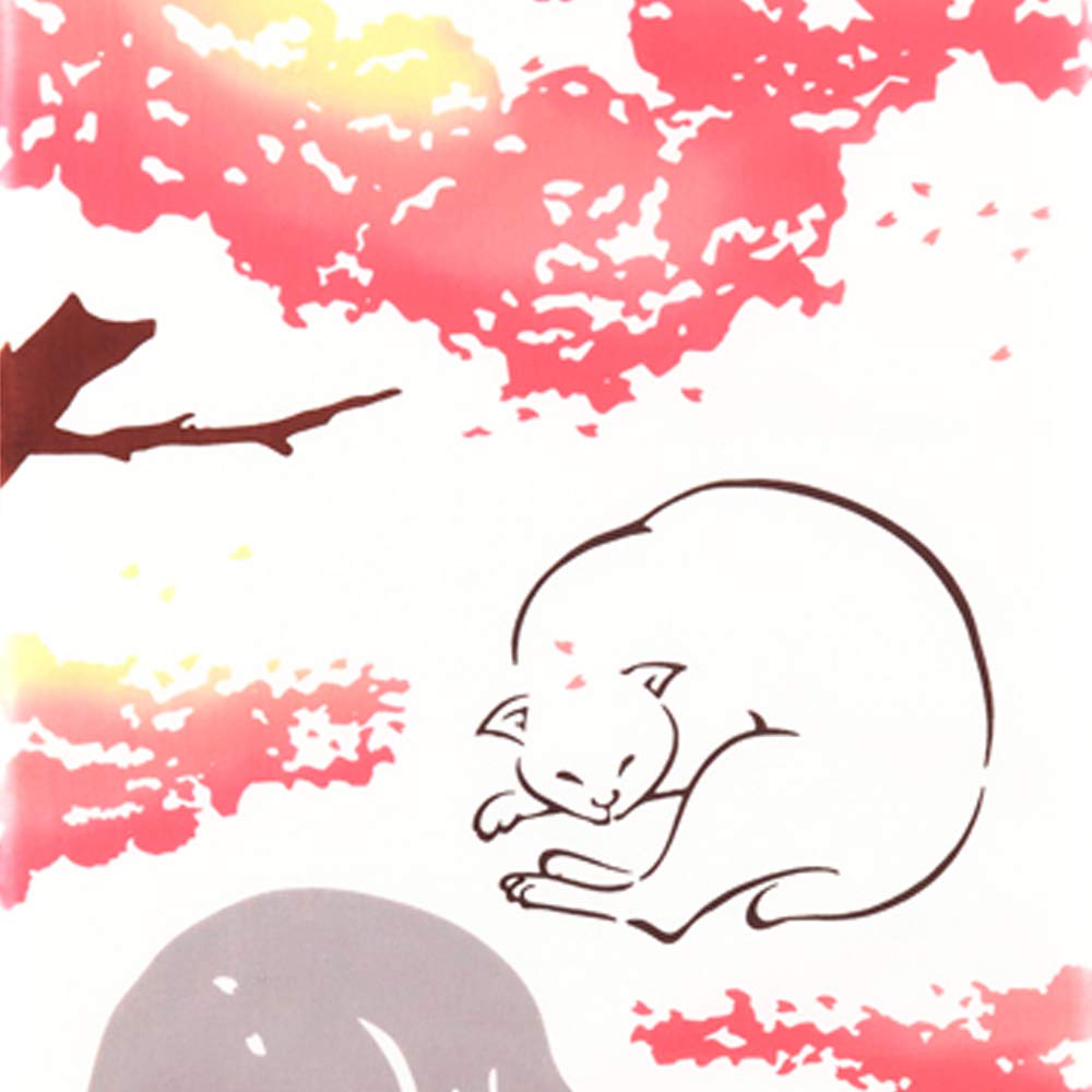 kenema tenugui Cherry Blossom Viewing Cat 34 x 90 cm Miyamoto-Towel Japanese-made hand-dyed (hand towel) - -