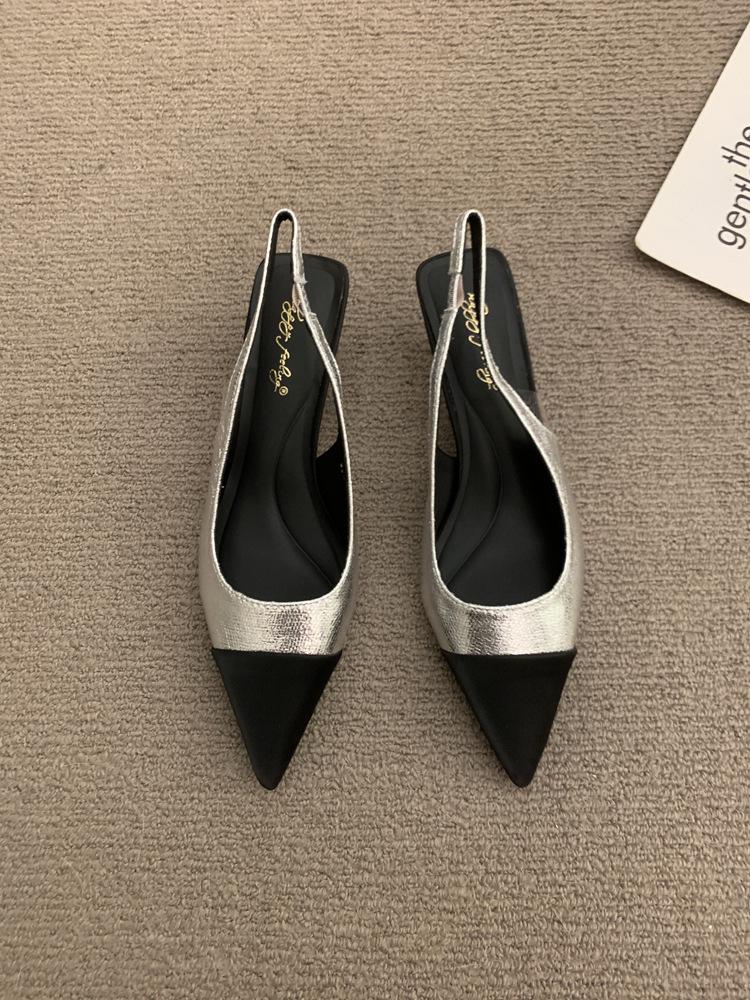 French retro stiletto high heels temperament celebrity gentle match skirt pointed empty single shoes half bag head sandals women