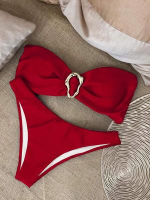 A18 Sexy European & American Solid Color Bandeau Bikini Set