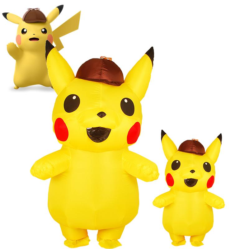 Adult Kids Mascot Detective Pikachu Inflatable Costume Cosplay Dress Halloween