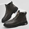 Herren Echtleder Motorradstiefel Schnürstiefel Kurze Stiefeletten für Herren Neuer Trend Mode Mann Outdoor Plateau High Top Schuhe