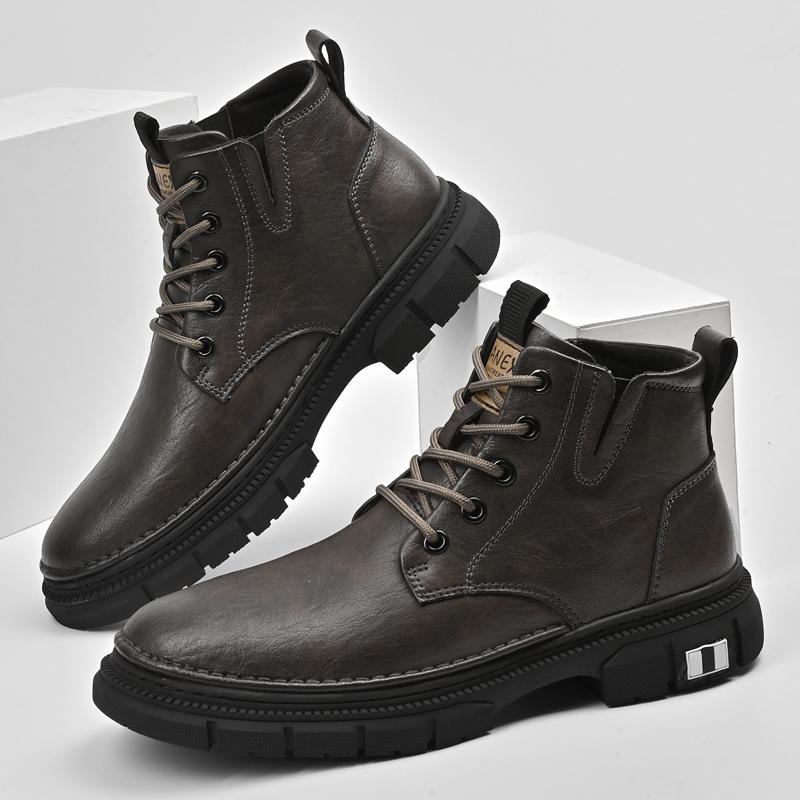 Men Genuine Leather Motorcycle Boots Lace Up Short Ankle Boots for Men New Trend Fashion Man Outdoor Platform High Top Footwear