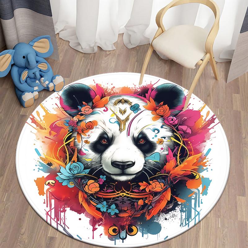 Fashionable circular carpet - washable, with bright animal print designs for kitchen, bedroom, and living room decorations