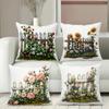 Floral Fence Pattern Decorative Throw Pillow Cushions Polyester Pillowcase, Sofa Decorative Cushion Cov Headboard Pillow
