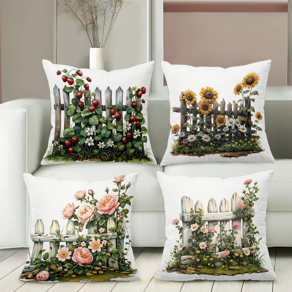 Floral Fence Pattern Decorative Throw Pillow Cushions Polyester Pillowcase, Sofa Decorative Cushion Cov Headboard Pillow