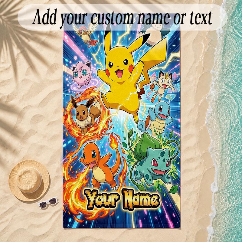 Beach TowelPokémon Custom Name Text Personalized Soft Towel for Beach Pool Indoor Home Decor Gift