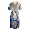 Letní nadměrné velikosti V výstřih krátký rukáv ke kolenům kapsa potisk ležérní šaty pro ženy