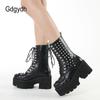 Gdgydh Handmade Women Motorcycle Punk Boots Lolita Boots Woman High Top Boots Platform Fahion Rivets Goth Dark Shoes Lace Up