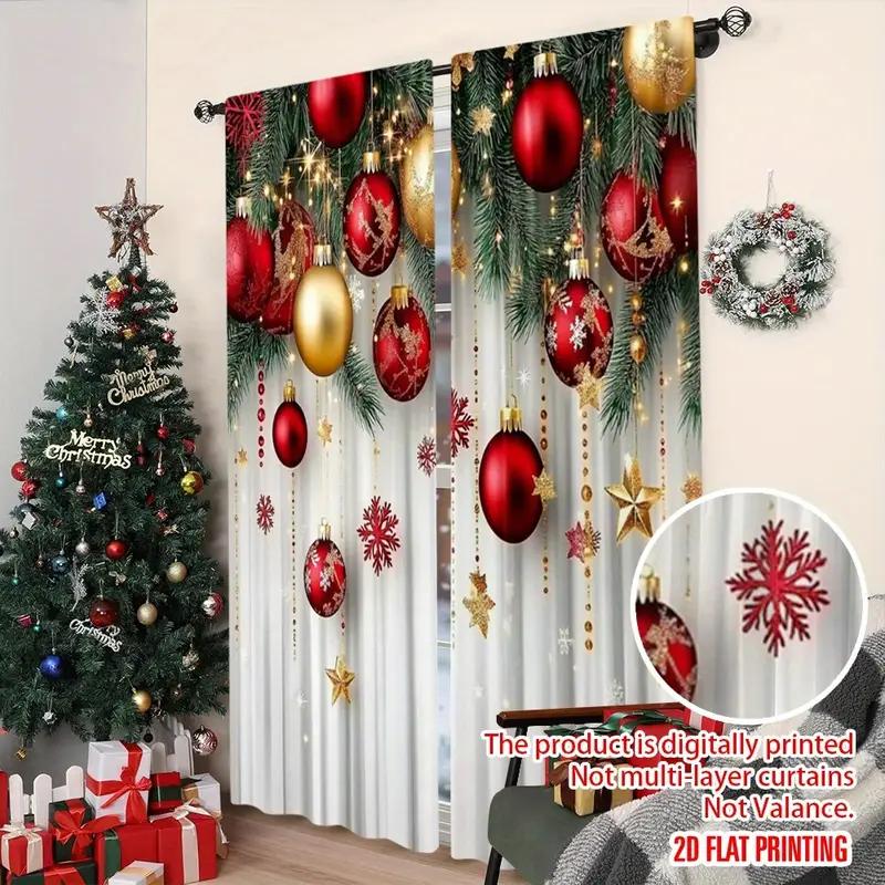 Set Of 2 Luxury Christmas Decorative Pattern Curtains Living Room Bedroom Decoration Curtain With Pole Pocket Polyester Ideal For Great