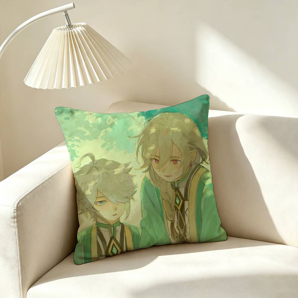 A-Alhaitham Kaveh Genshin Impact Square Double-Sided printed Pillow Case Bedroom Bedside Pillow Sofa Cushion Cover