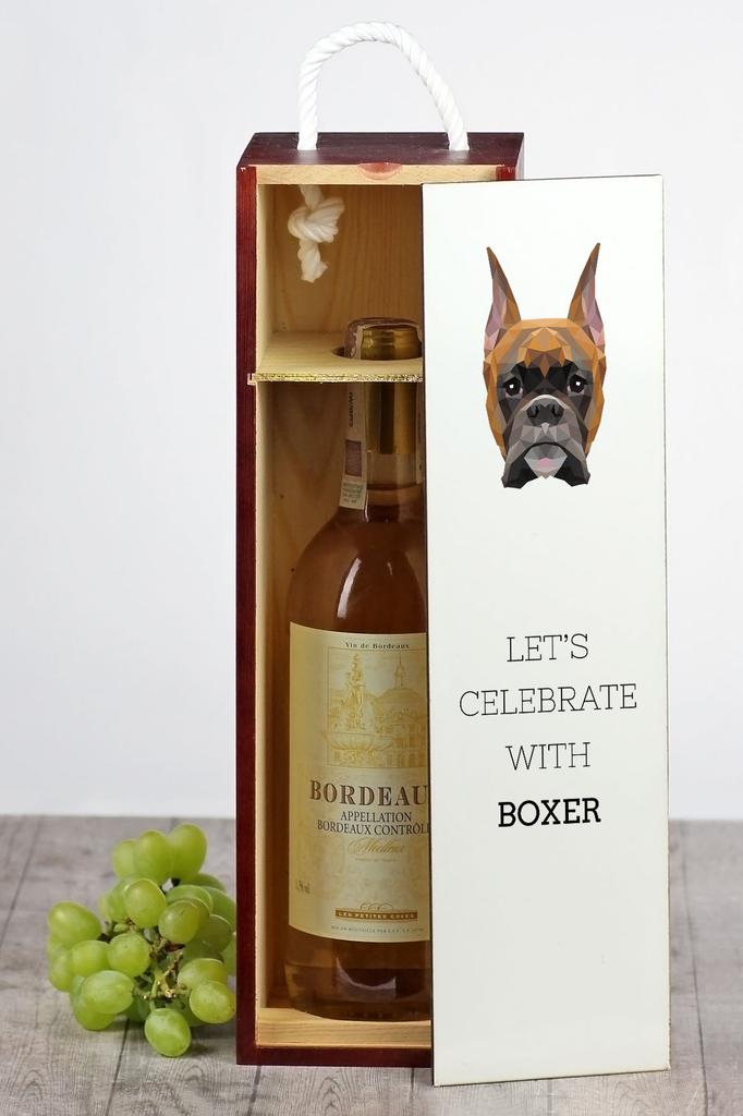 Bokser, Boxer I - Geometryczne Pudełko Ze Zdjęciem I Napisem Na Wino Marki Art-Dog
