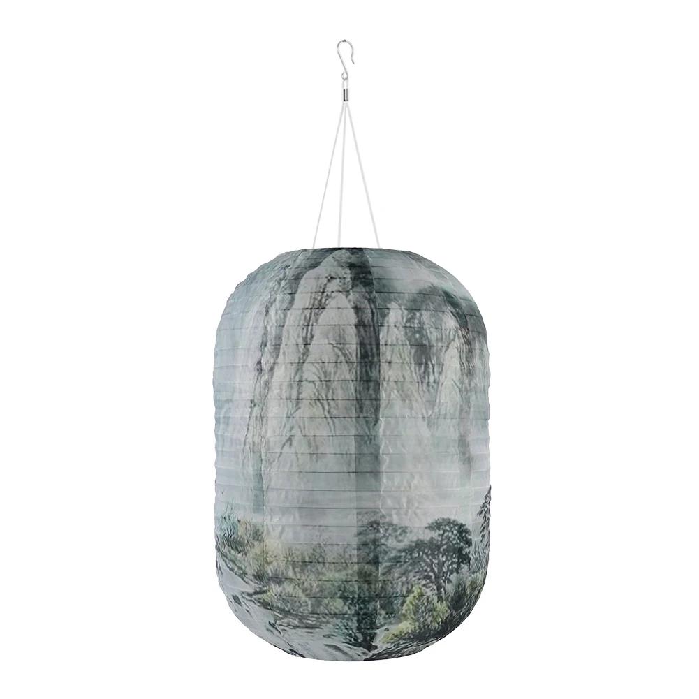 Solar Powered Print Hanging Lantern Nylon Cloth Traditional Decorative Lamp Lantern Atmosphere Light New Year Holiday Decoration