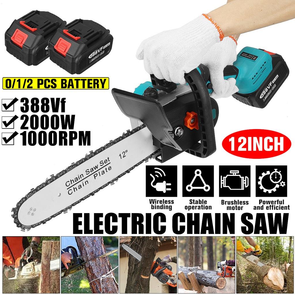 2000W 12Inch Cordless Electric Chain Saw Garden Woodworking Tool Brushless Motor Wood Cutter Power Tool
