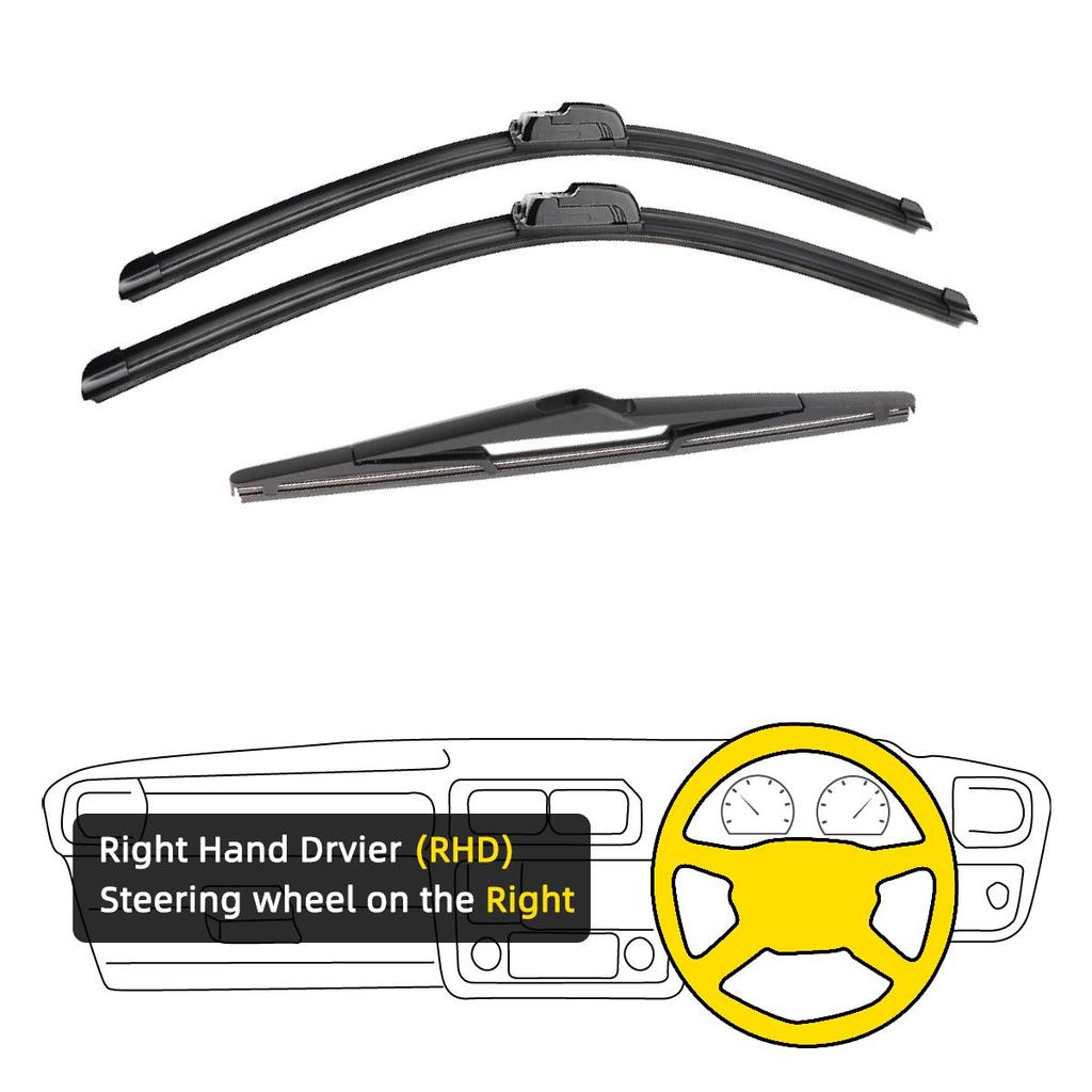 3ks Pro KIA Picanto SA MK1 Hatchback 2004-2011 22"+16"+12" Lišty předního zadního stěrače Čelní sklo Příslušenství pro frézy na okna 2008 2009 2010