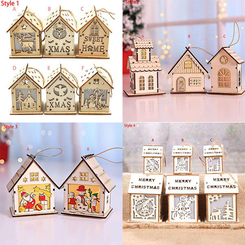 Led Light Wood House Adorable Christmas Tree Hanging Ornaments For Holiday Decor