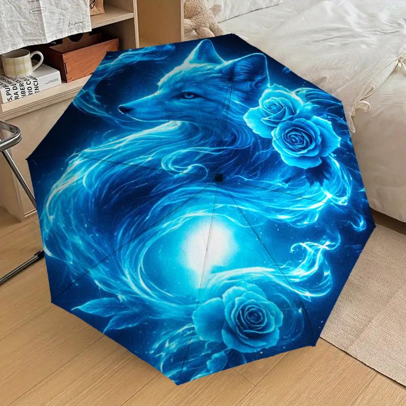Wolves Werewolves Themed Folding Umbrella Fashion Auto-Open 8 Iron Ribs Plastic Handle Foldable Sunshade Perfect Christmas Gifts