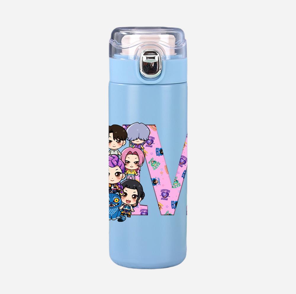 Anime K-Pop 26 English Letter Demon Hunters Printed 400Ml Water Bottle Thermos Cup Portable Stainless Steel Leak Proof Camping Water Cup Kid Gift