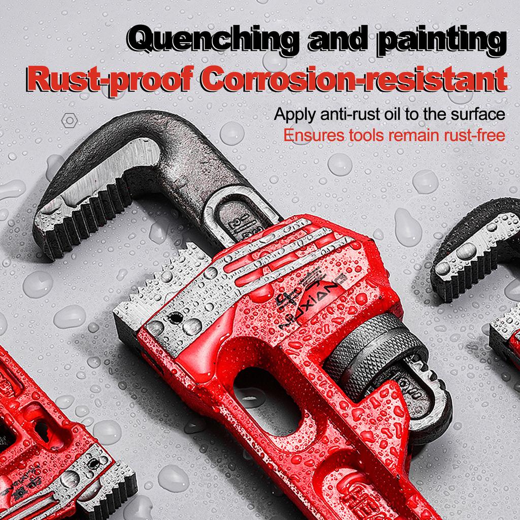 8in/10in/12in Heavy Duty Straight Pipe Wrench Adjustable Aluminum Plumber Wrench with Floating Hook Jaw I Beam Handle Red