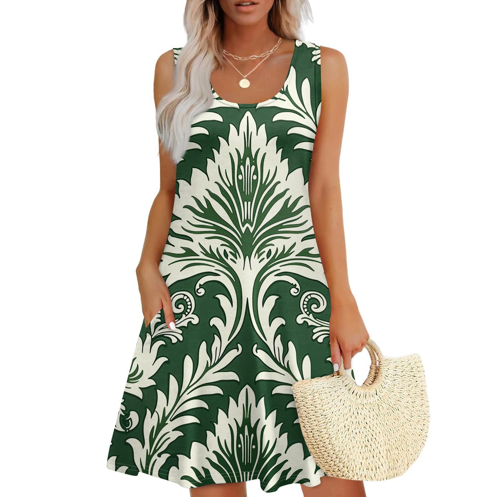 

Женский повседневный сарафан с карманами, летнее пляжное платье в стиле бохо, праздничные платья для женщин, футболки, платья с U-образным вырезом, свободные платья-майки XXL