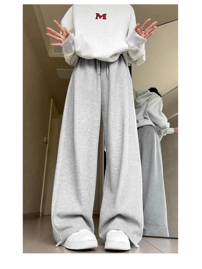 Γυναικείο Φλις Παντελόνι Φόρμας από Βαμβάκι: Douyin Φθινόπωρο/Χειμώνας 2024 Casual Στυλ Ευρείας Γάμπας