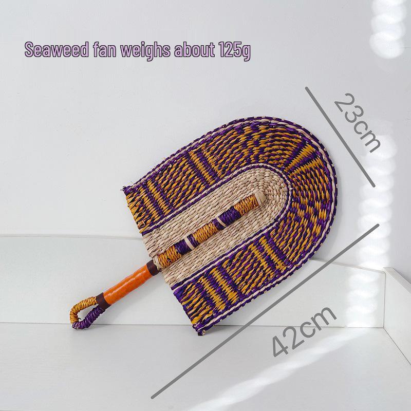 Vietnamese Seaweed Straw Fan: African-Style Wall Decor & Handheld Palm Leaf Fan