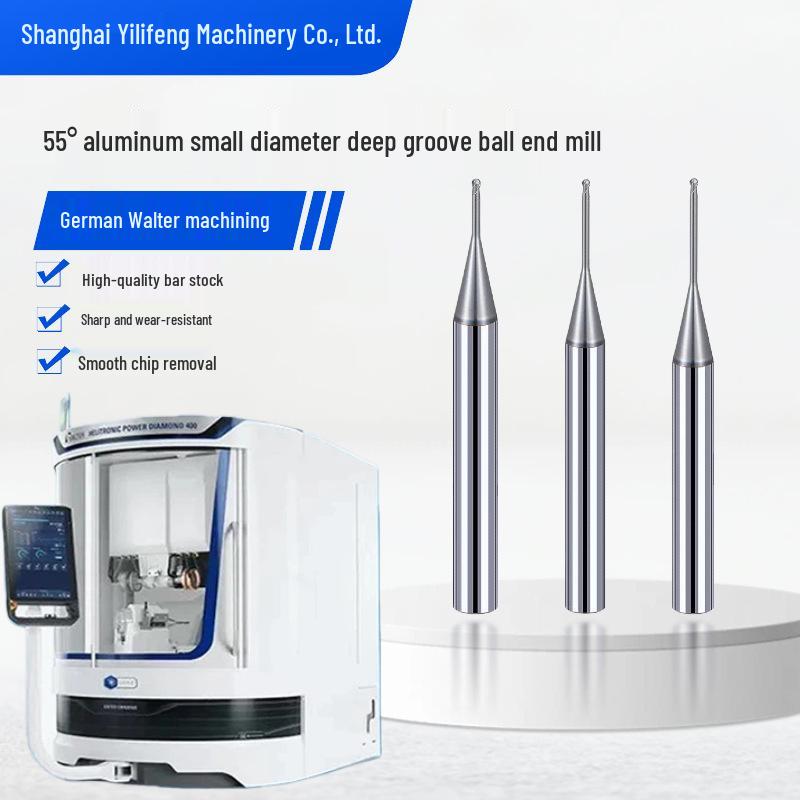 

Aluminum 55° Micro Diameter Deep Groove Ball End Mill with Extended Clearance for CNC Radius 0.45*4mm*Diameter 4*Length 50*2 Flutes