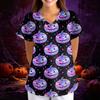 Women's Halloween Print V-Neck Short Sleeve Scrub Top with Pockets, Loose Fit