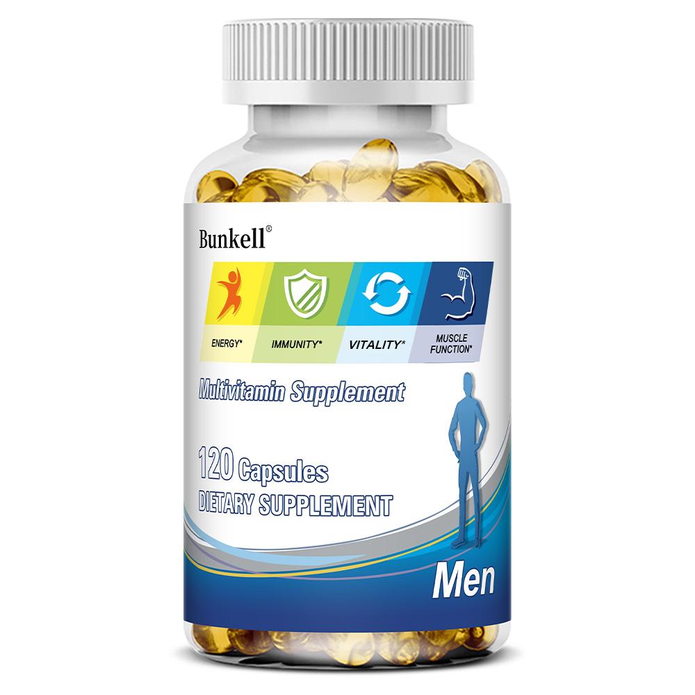 Men's multivitamin, replenishes cellular energy, strengthens the immune system, contains vitamins D, B12, and B6, 120 softgels.