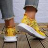 Women's Rhinestone Decor Slip On Sneakers with Floral & Butterfly Print - Breathable Knit Running Shoes